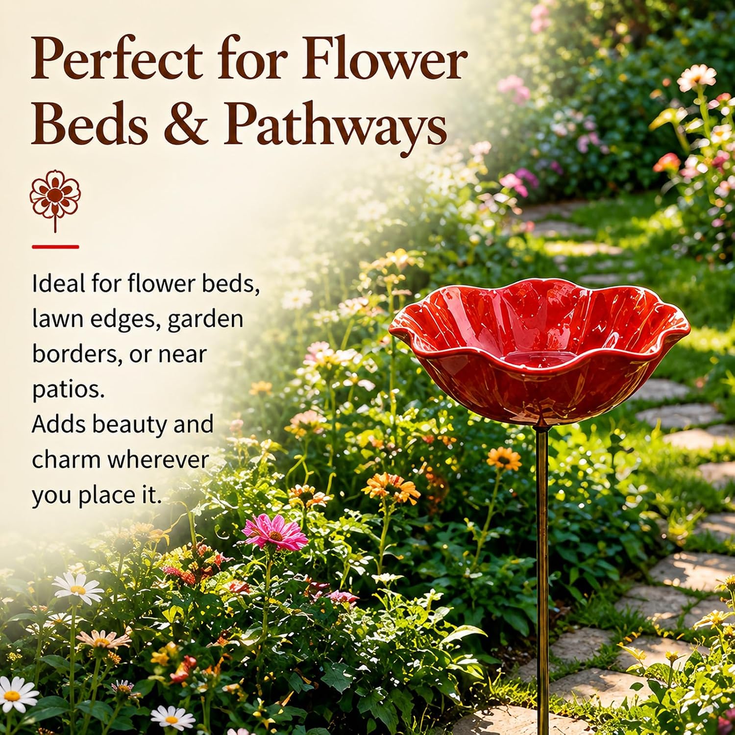 4PC Handmade Metal Flower Garden Stake, Outdoor Bird Bath and Butterfly Watering Station, Bee Watering Flower Stake for
