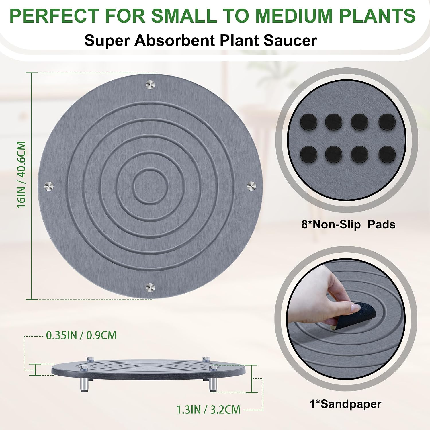 2Pcs 16 Inch Plant Saucers for Indoors, Instant Dry Diatomaceous Earth Plant Saucer, Plant Trays for Pots with