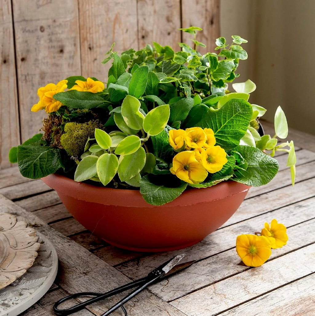 The HC Companies 20 Inch Large Garden Bowl Planter - Shallow Plant Pot with Drainage Plug for Indoor Outdoor Flowers