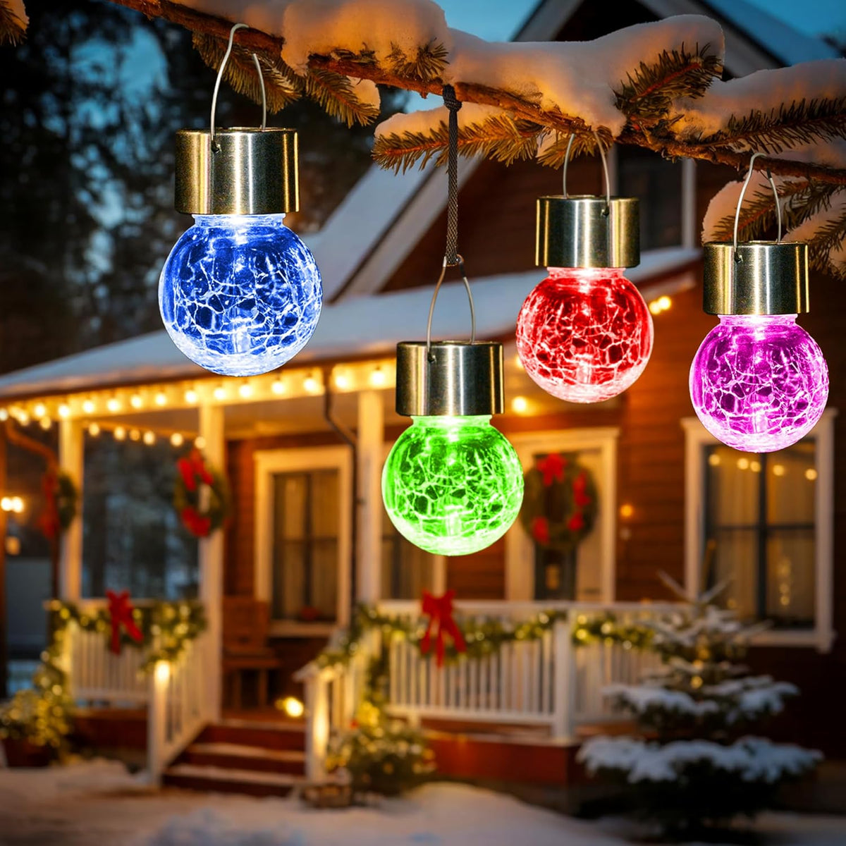 GIGALUMI Solar Christmas Decorations Outdoor Hanging Light for Outside 8Pc