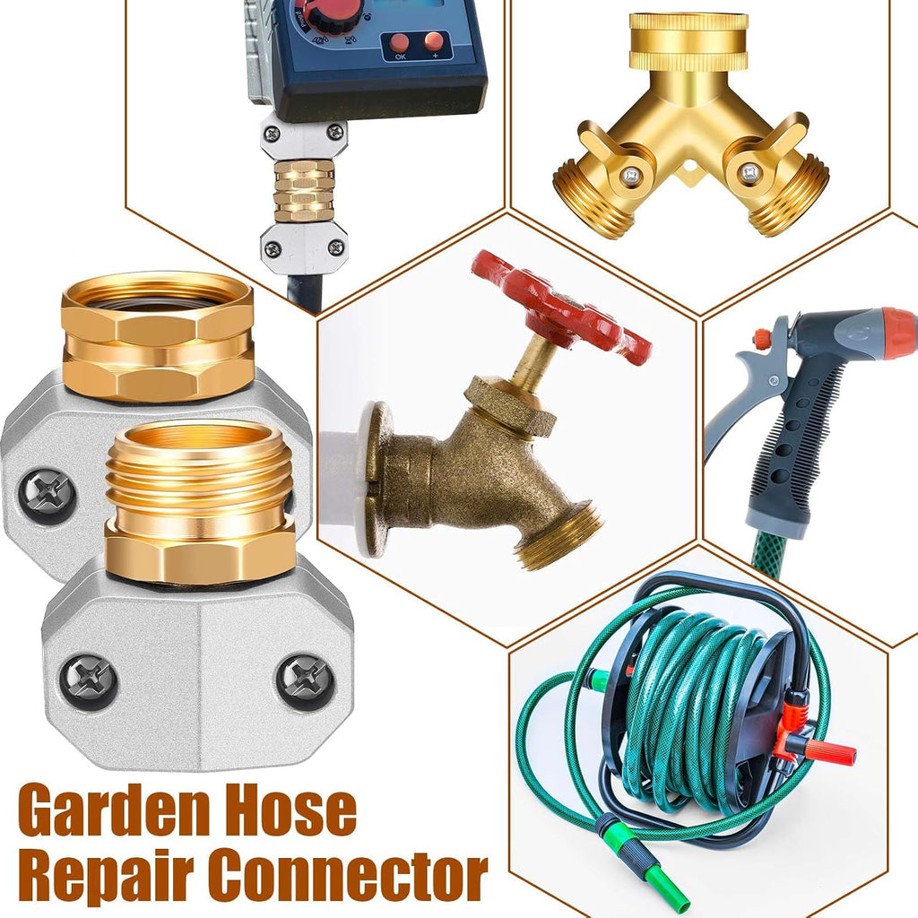 Therwen 8 Sets Garden Water Hose Repair Connector Kit Zinc and Aluminum Male and Female Hose End 5/8 Inch 3/4 Inch