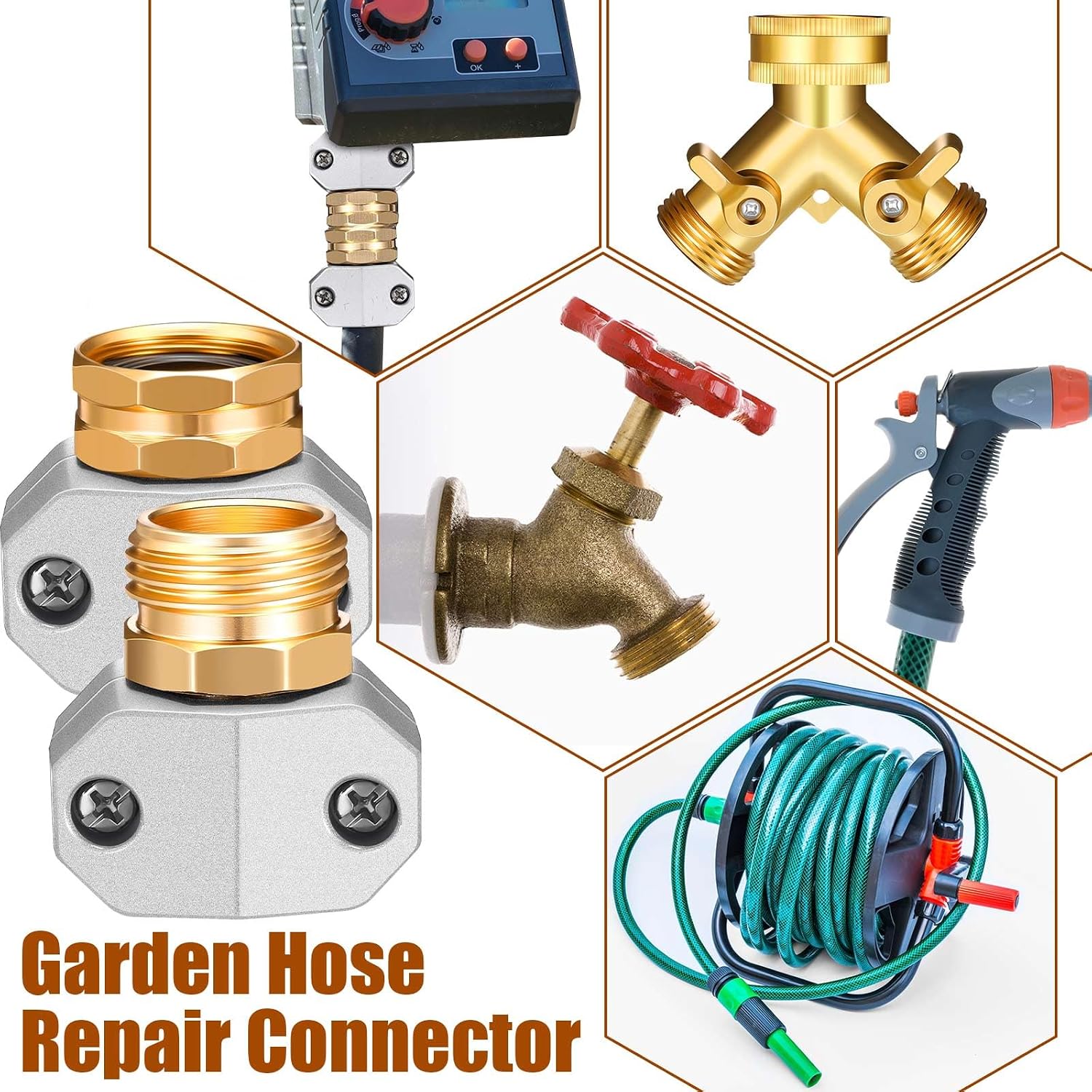 Therwen 8 Sets Garden Water Hose Repair Connector Kit Zinc and Aluminum Male and Female Hose End 5/8 Inch 3/4 Inch