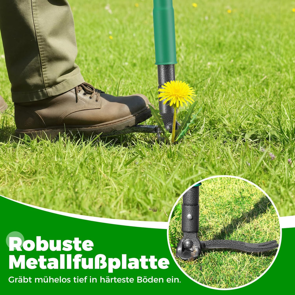 Weed Puller Tool with 2 Weed Eject Feature, 43.7in Stand Up Dandelion Remover Tool, Real Bamboo Handle and Metal 4 Claw