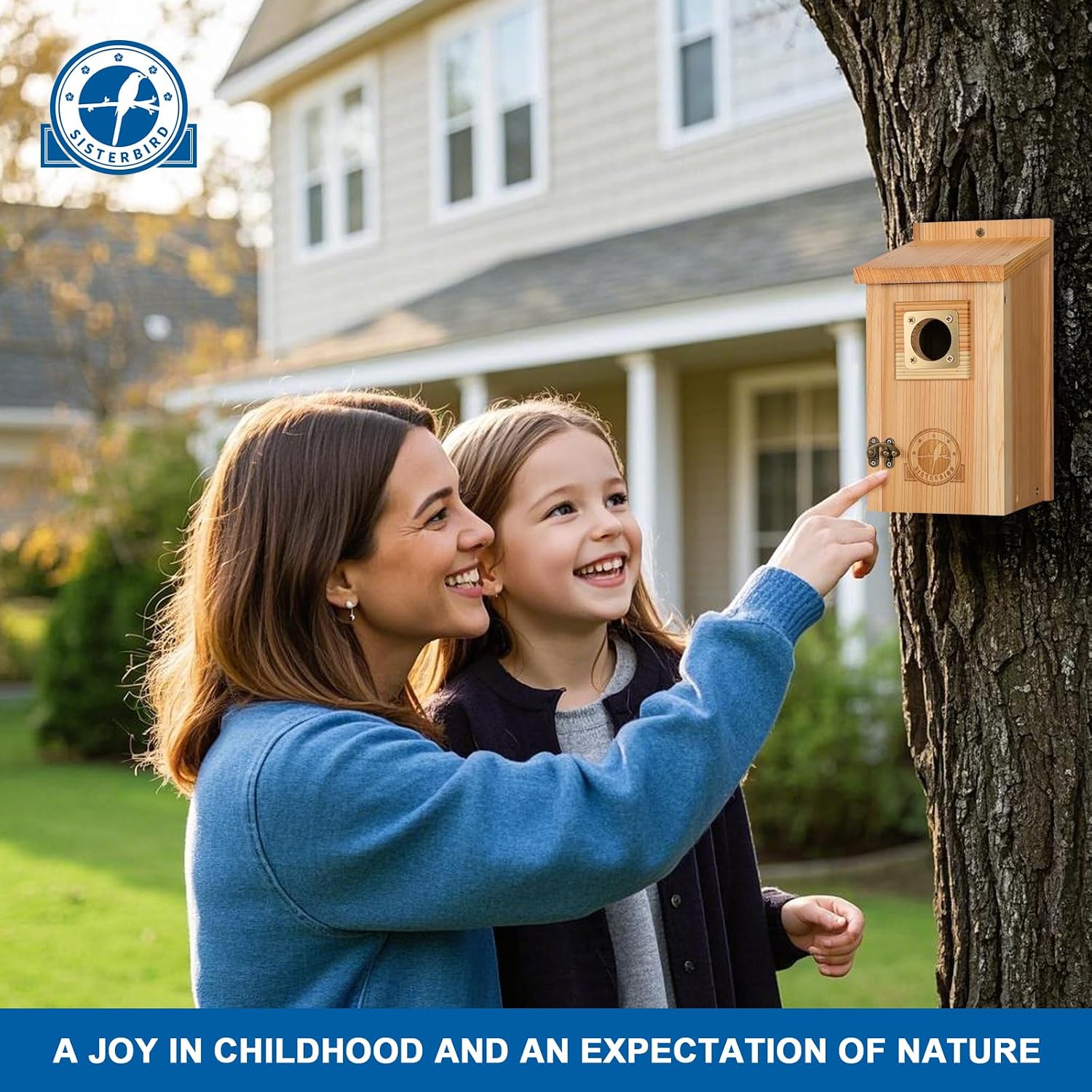 SISTERBIRD Bird Houses for Outside Clearance with Copper Guard, Cedar Bird House Outdoor, Bluebird Finch Swallow Wren
