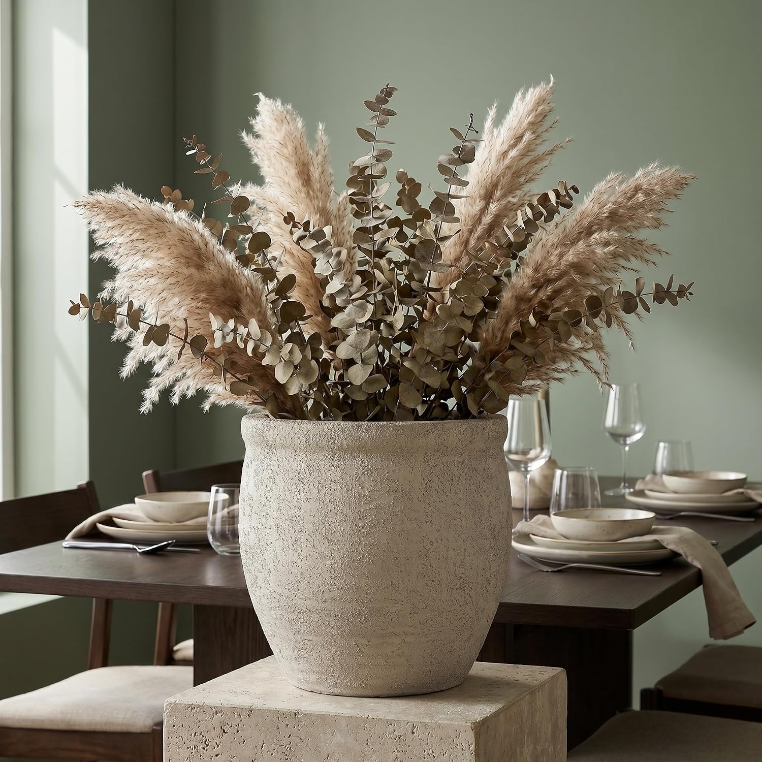 9" Dia Fiberstone Planter – Modern Farmhouse Indoor/Outdoor Flower Pot, Beige Decorative Plant Pot with Grainy Matte