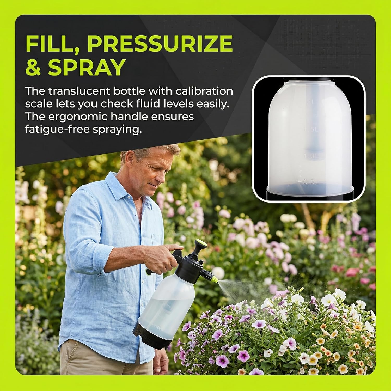 2 Pack 0.5 Gallon Hand held Garden Sprayer Pump Pressure Water Sprayers, Multi-Purpose Hand Sprayer for Lawn, Garden