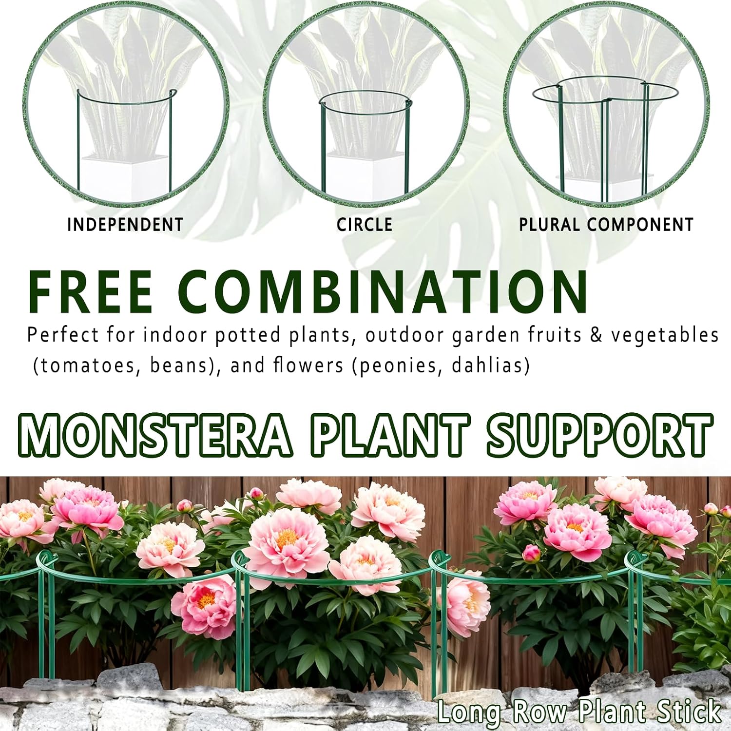 6 Pack Threaded Lock Metal Plant Support Stakes - 25" H Tall Peony Cage, Reusable Detachable Garden Ring for