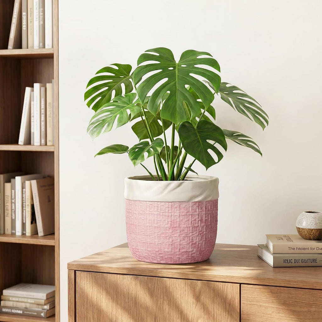 Ceramic Plant Pots, 8 Inch Planter, Round Pots for Plants, Pink | Decorative Unique Flower Pots for Indoor Plants, Boho