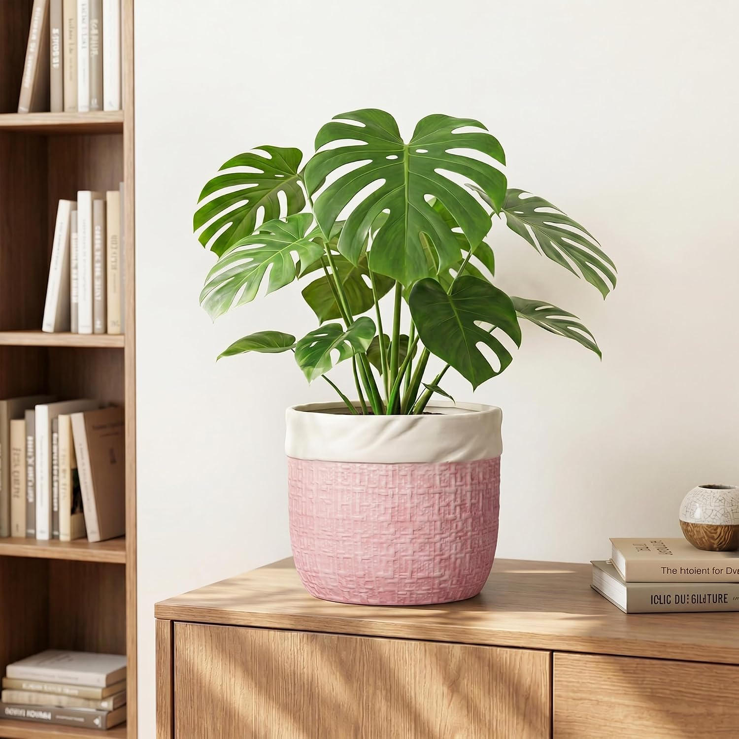 Ceramic Plant Pots, 8 Inch Planter, Round Pots for Plants, Pink | Decorative Unique Flower Pots for Indoor Plants, Boho