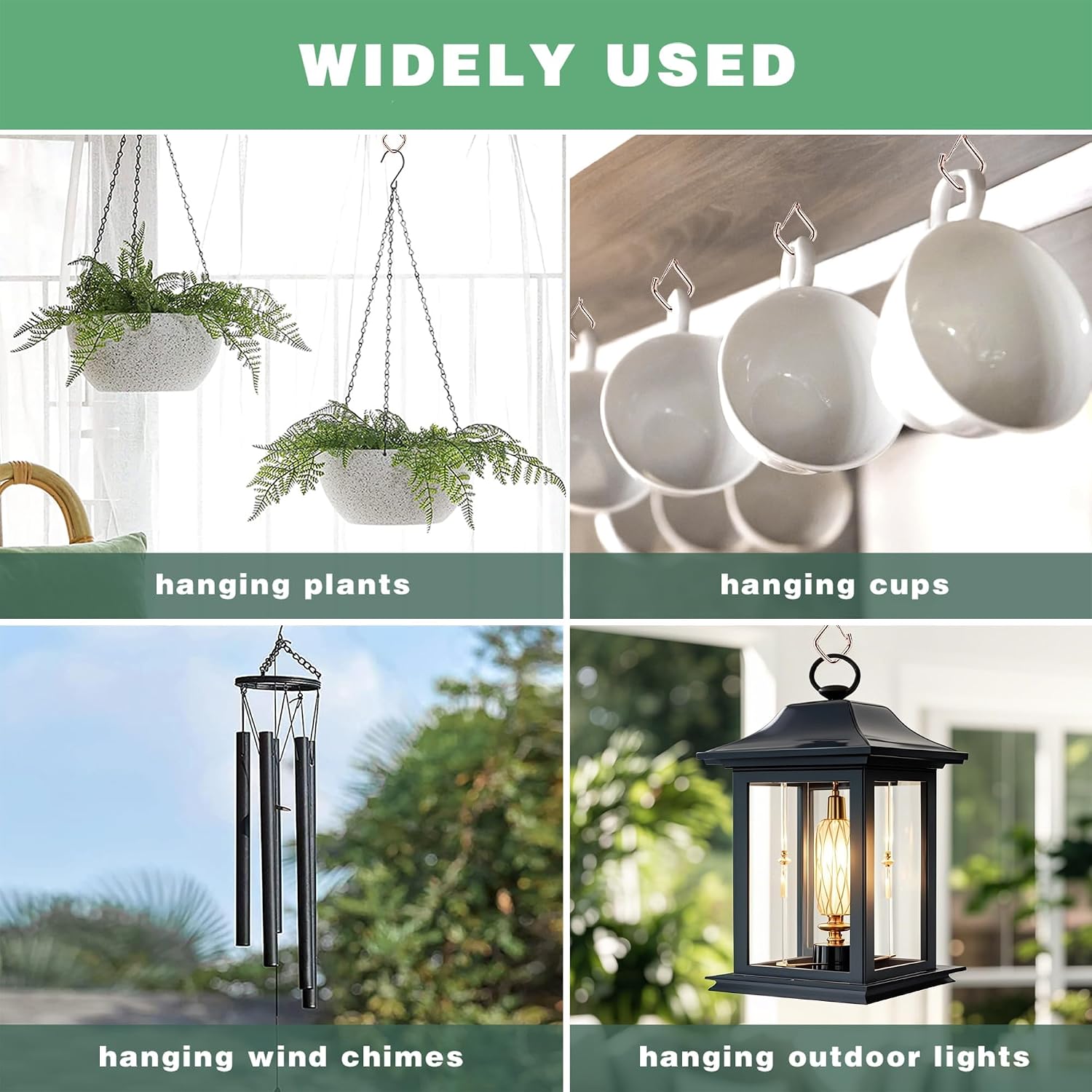50 Pcs Outdoor Hooks for String Lights,Screw Hooks for Hanging Plants,Ceiling Hooks with Safety Buckle,Square Hanger