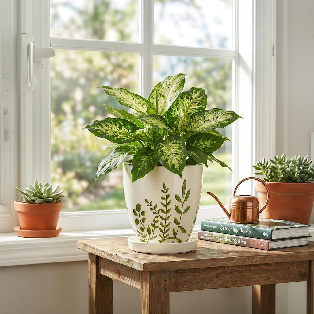 Ceramic Pots for Plants - 6 Inch Plant Pot for Indoor Outdoor Plants, Ceramic Planter with Drainage Hole and Saucer