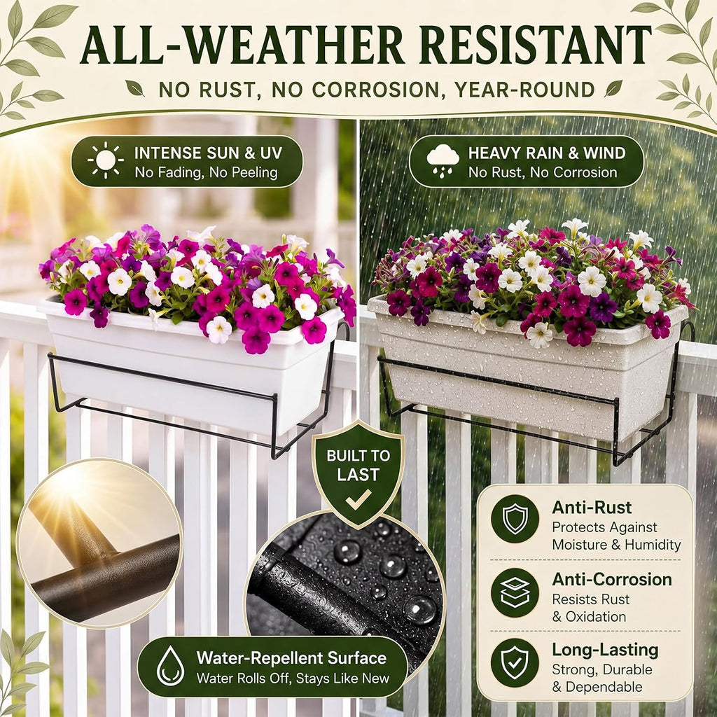 Landhoow 2 Pcs Railing Flower Box Holder, 14in Heavy Duty Metal Hanging Flower Pot Stand, Railing Planter Bracket for