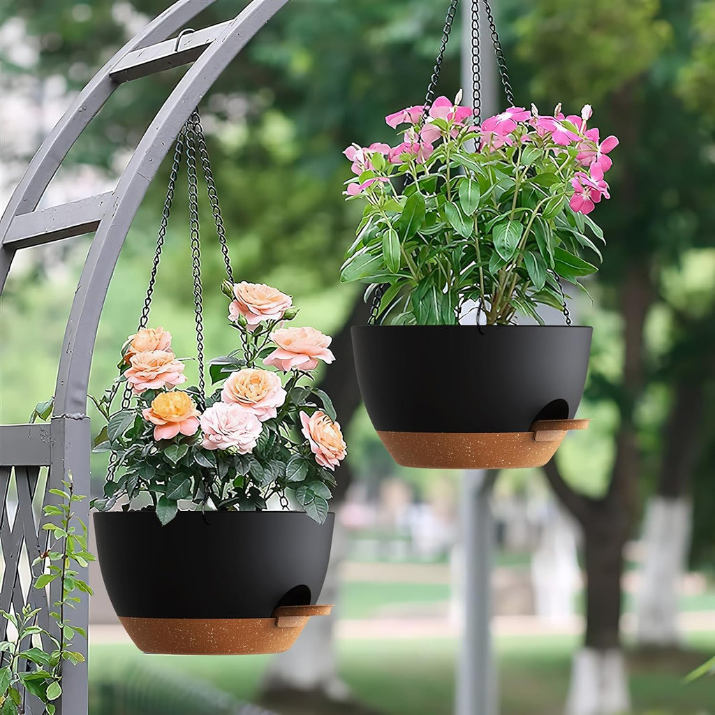 UOUZ Set of 3-10 Inch Self Watering Hanging Planters for Indoor Outdoor，Hanging Plant Pots with Drainage & Removable