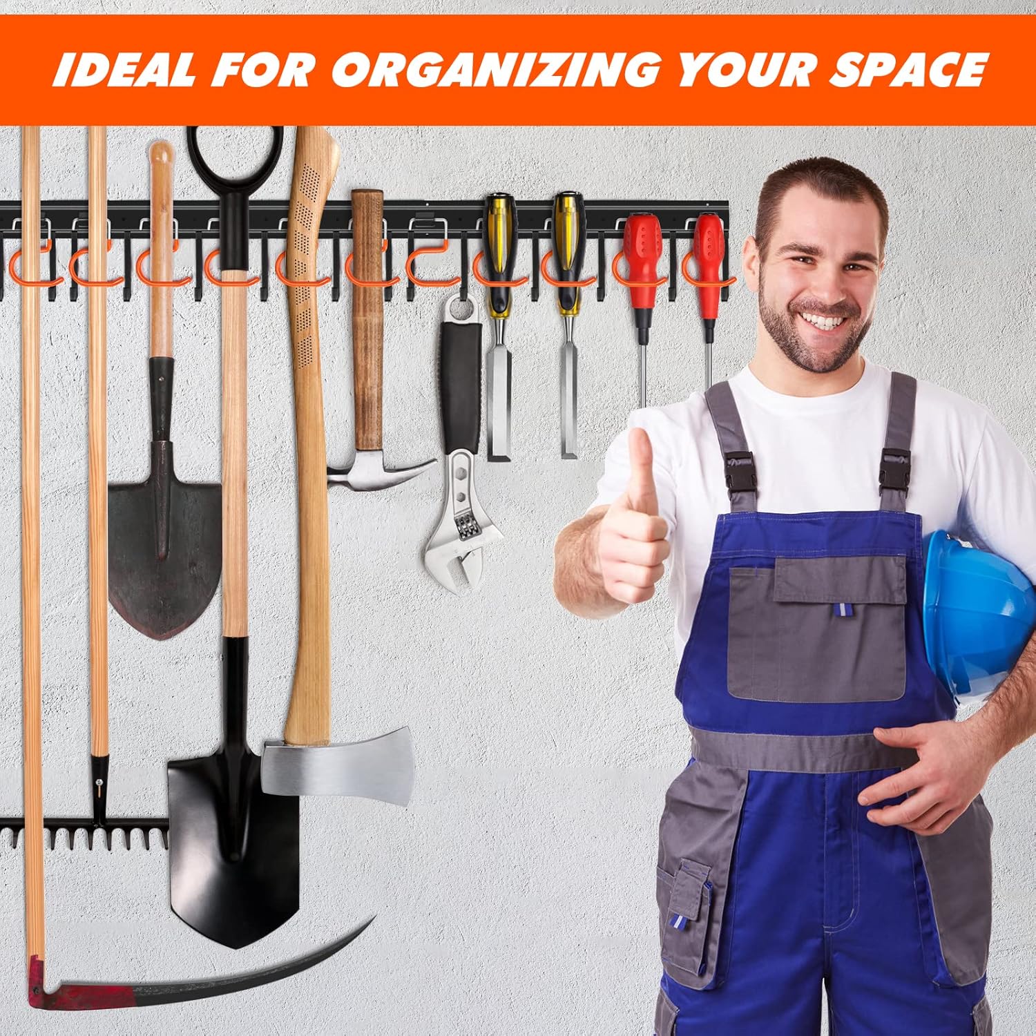 TVKB 51'' All Metal Garden Tool Organizer Adjustable Garage Tool Organizer Wall Mount Garage Organizers and Storage