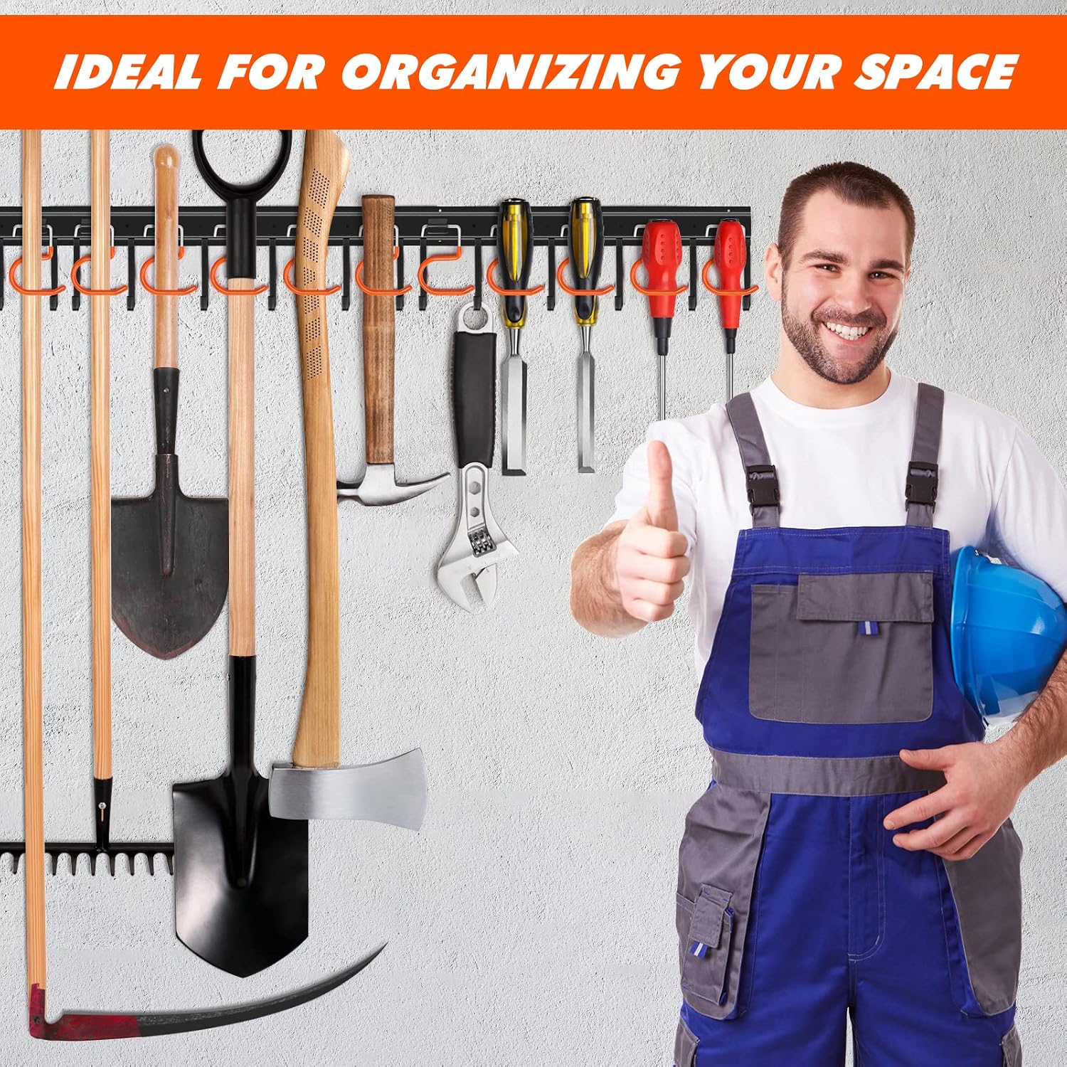 TVKB 34'' All Metal Garden Tool Organizer Wall Mount Garage Organizers and Storage with Hooks Tool Hangers for Shed