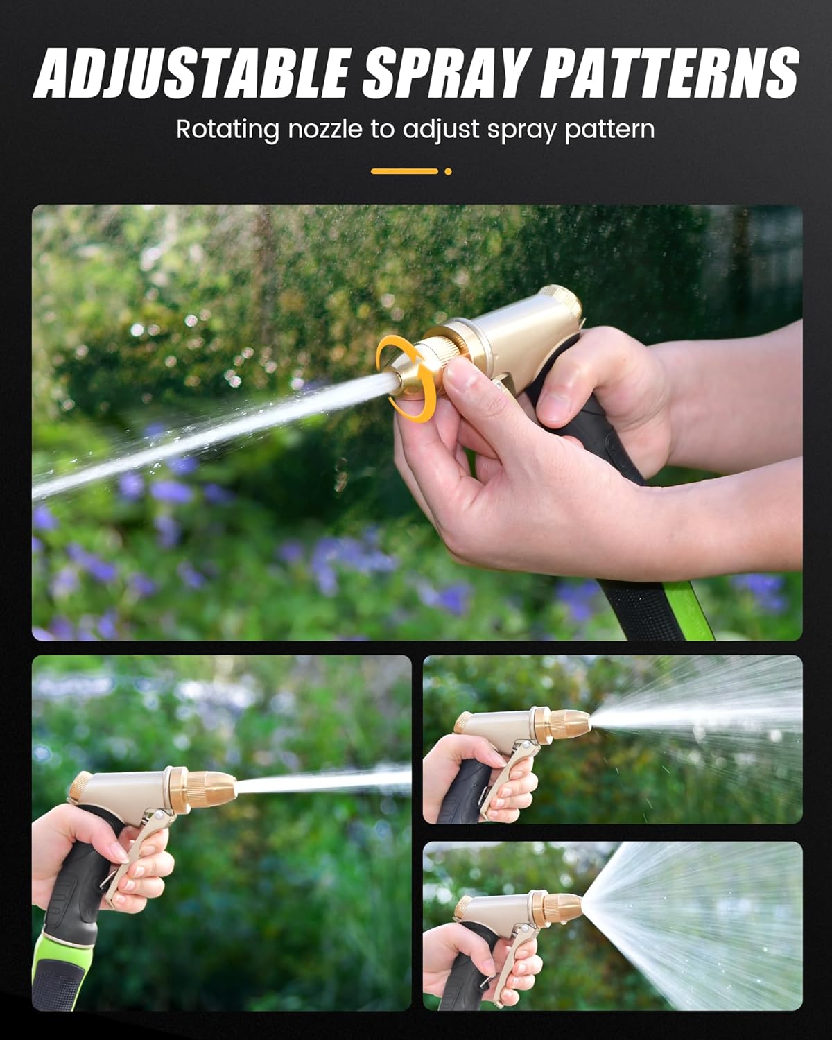 RAINPOINT Garden Hose Nozzle, Upgraded Heavy Duty Metal Spray Nozzle, High Pressure Water Nozzle with Adjustable Spray