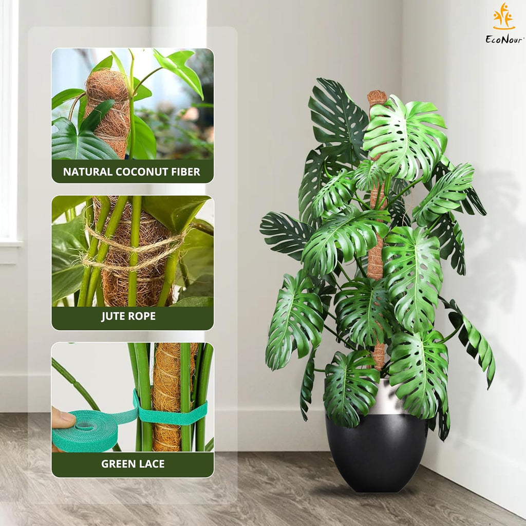 EcoNour Moss Pole for Plants – 28 inches (4 Pack) | Monstera Plant Support for Plant Climbing and Growth | Elevate Your