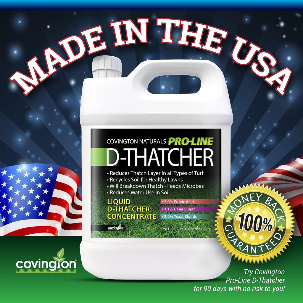 Covington PRO-LINE D-THATCHER Liquid Dethatcher (32oz) – Lawn Thatch Remover & Soil Softener, Grass Clipping Breakdown