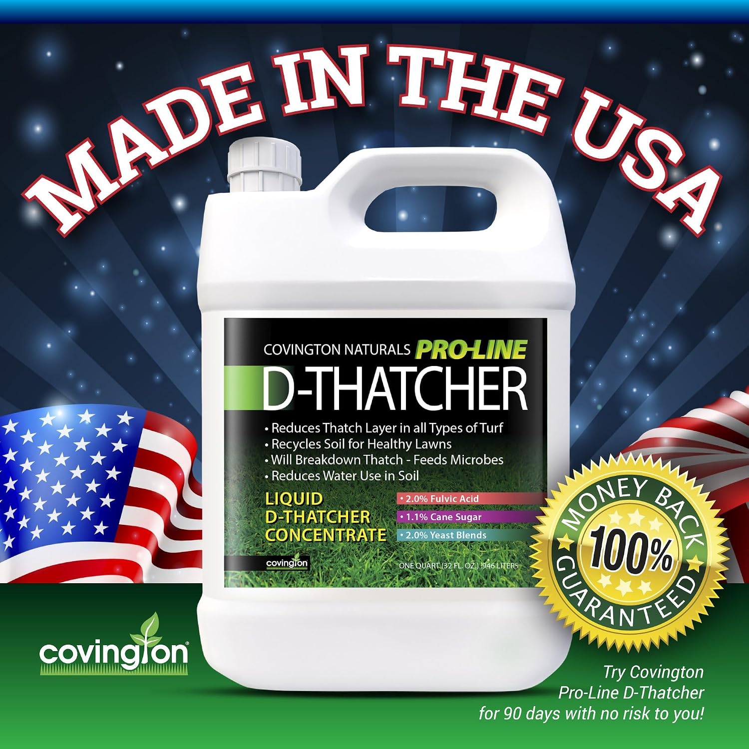 Covington PRO-LINE D-THATCHER Liquid Dethatcher (32oz) – Lawn Thatch Remover & Soil Softener, Grass Clipping Breakdown