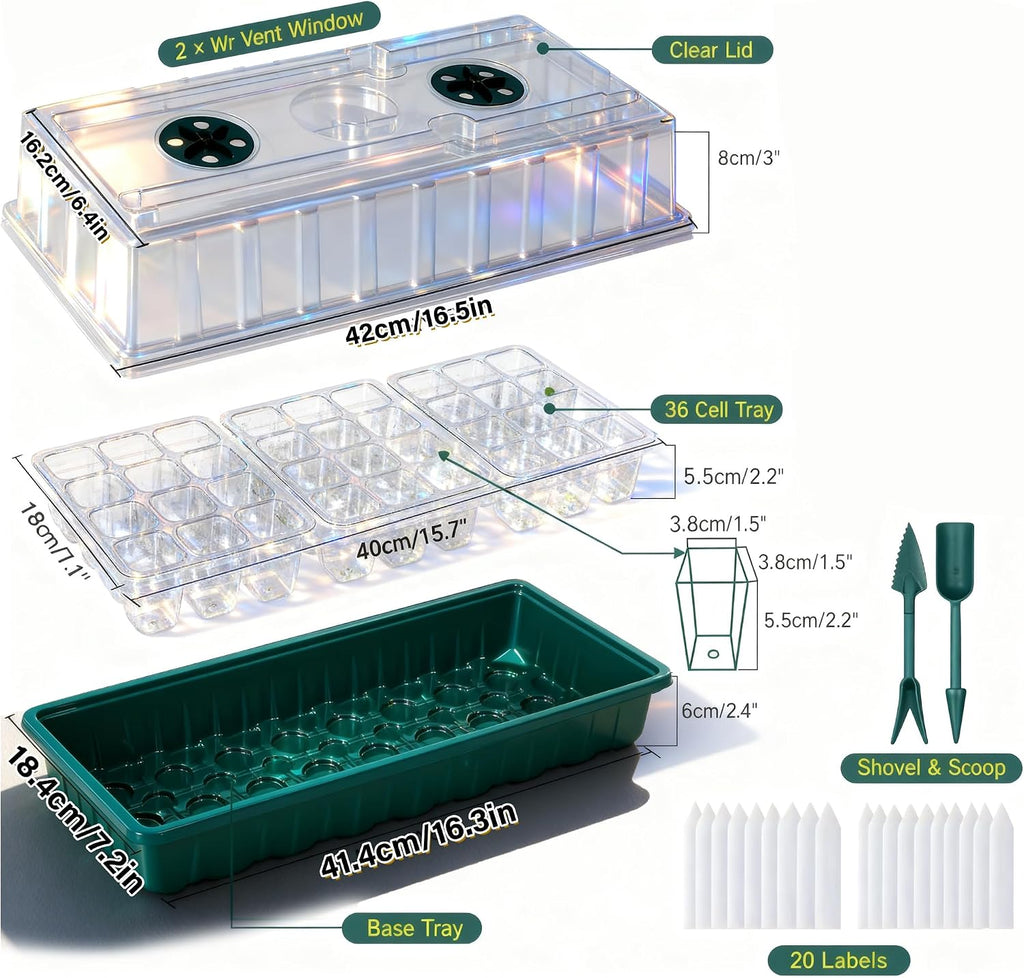 72-Cell Seed Starter Kit with Grow Light, Auto Timer & Humidity Dome | 5 brightness levels, 3/9/12H auto timer, 6