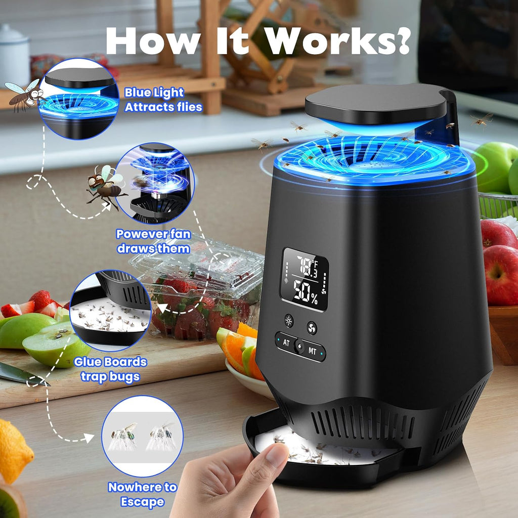 Fruit Fly Traps for Indoors, Smart Fly Trap Indoor Bug Zapper Gnat Traps for House Indoor with Temperature and Humidity