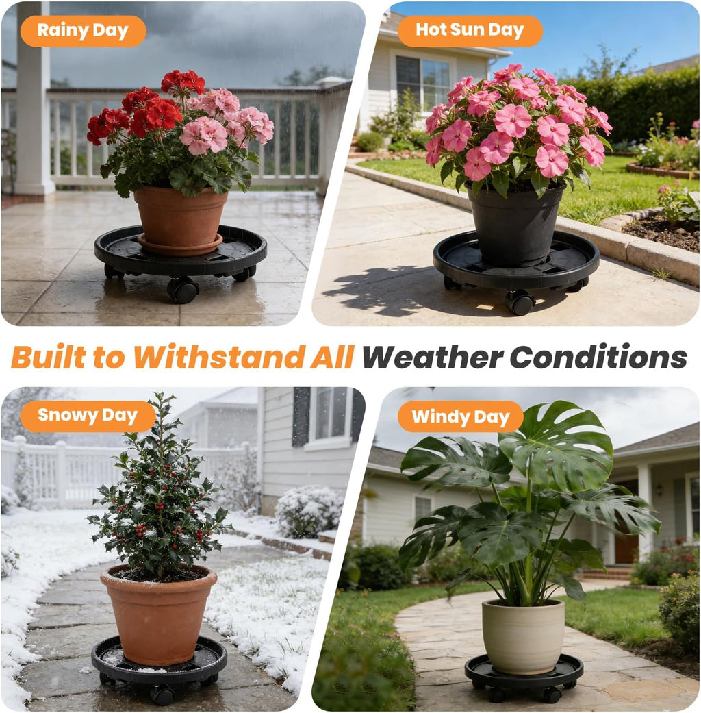 Party Zealot 5-Pack 13" Large Plant Caddy with Wheels Plastic Plant Dolly with Caster Flower Pot Mover Rollers Wheeled