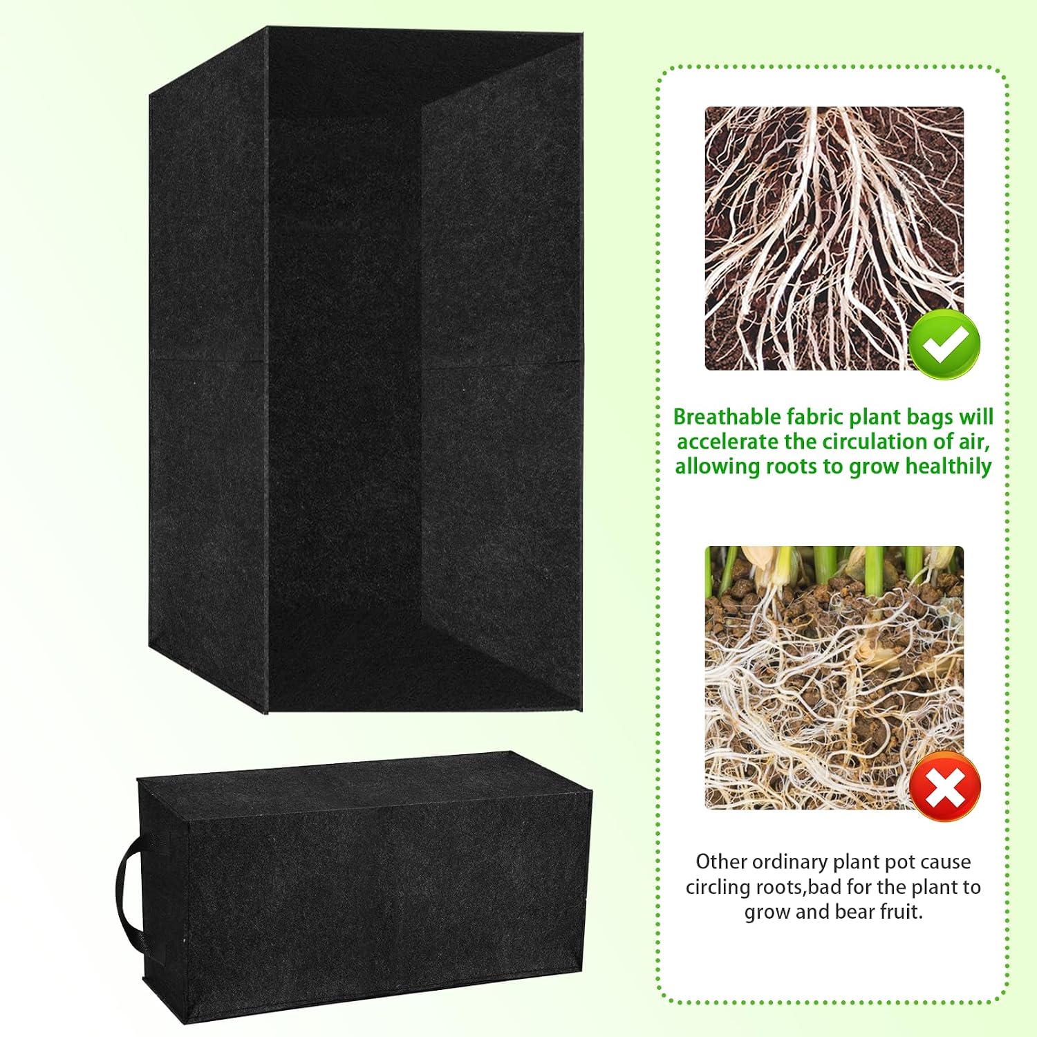 3 Pcs Plant Grow Bags Breathable Square Fabric Raised Garden Bed 9.5 Gal | 36L/9.5 Gallon 400GSM Heavy Duty Growing