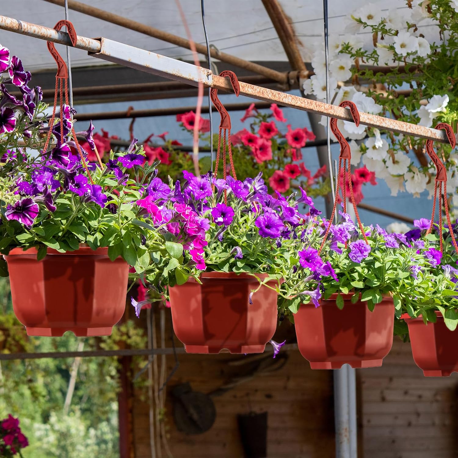 Roshtia 50 Pcs 5.9 inch Plastic Hanging Plant Pots with Hooks Flower Pots Baskets Outdoor Hanging Nursery Planter
