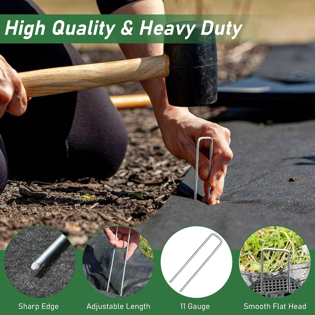 500 Pack Landscape Staples 6 Inches 11 Gauge Stakes, Galvanized Garden Stakes U-Shaped Pins and Landscaping Staples for