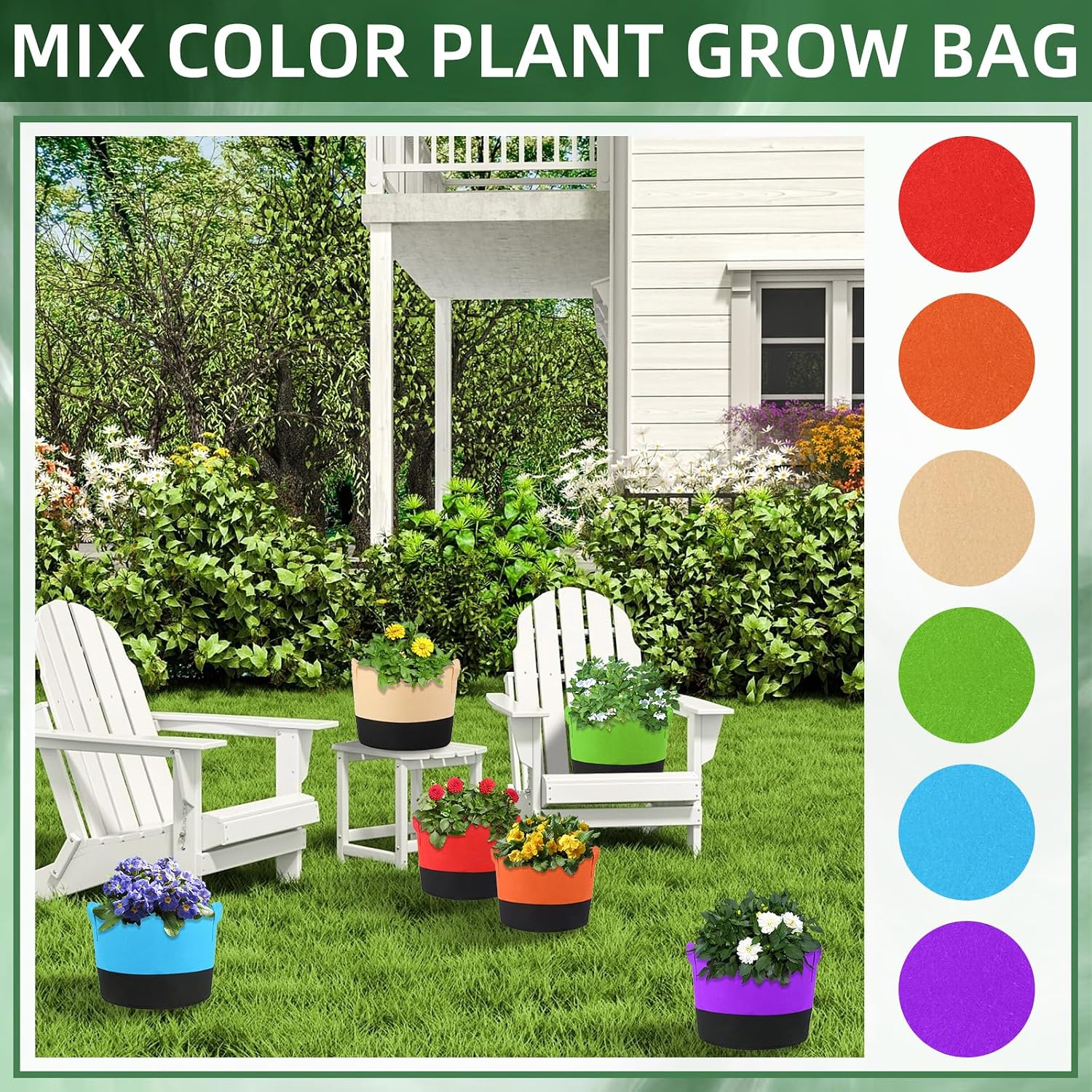 12 Pack 7 Gallon Grow Bags Colorful Fabric Plant Pots with Handles 7 Gal Garden Grow Bags Fabric Grow Pots Plant