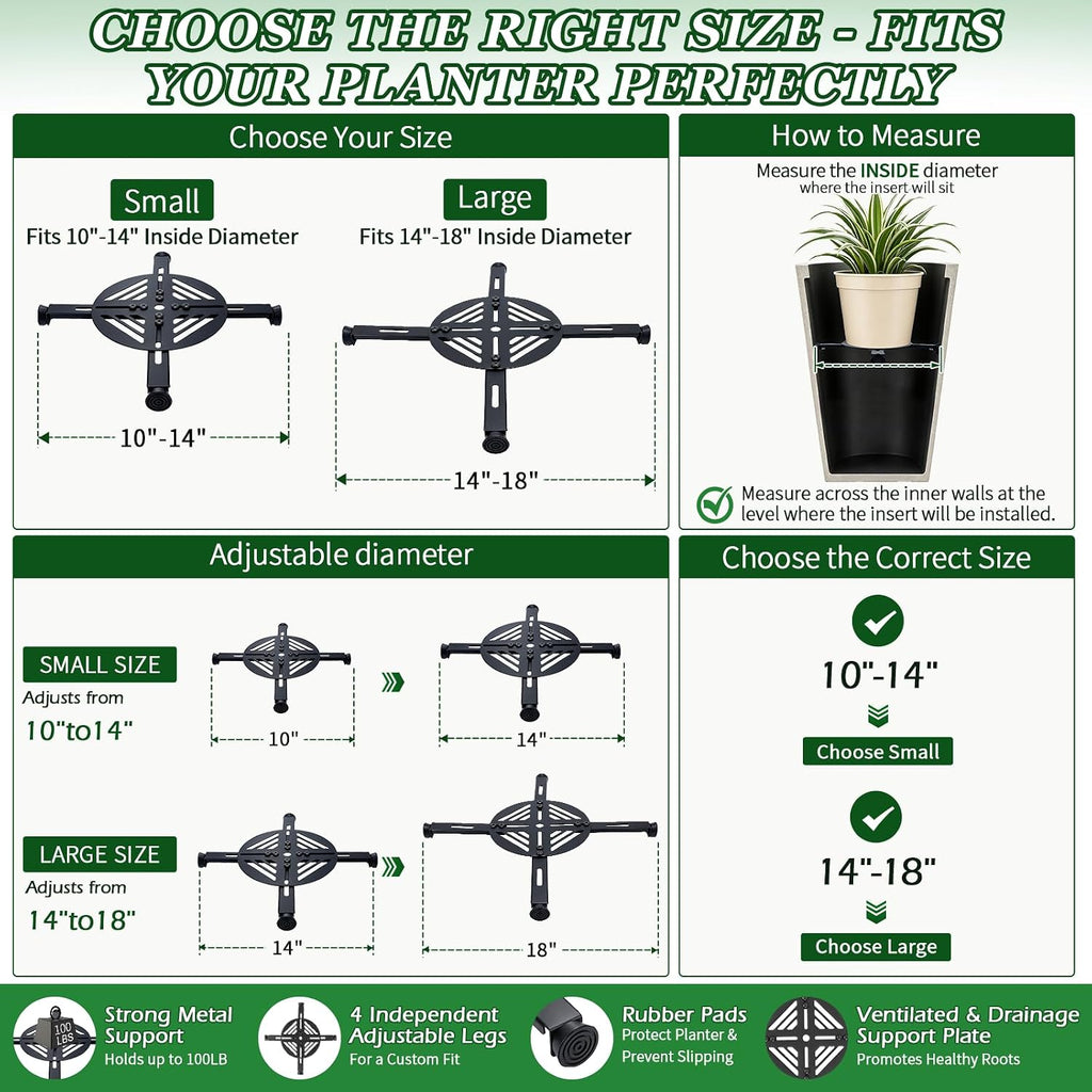Adjustable Plant Risers for Inside Pots-100lb Heavy Duty Metal Plant Riser with Rubber Feet, Easy Assembly, Fits