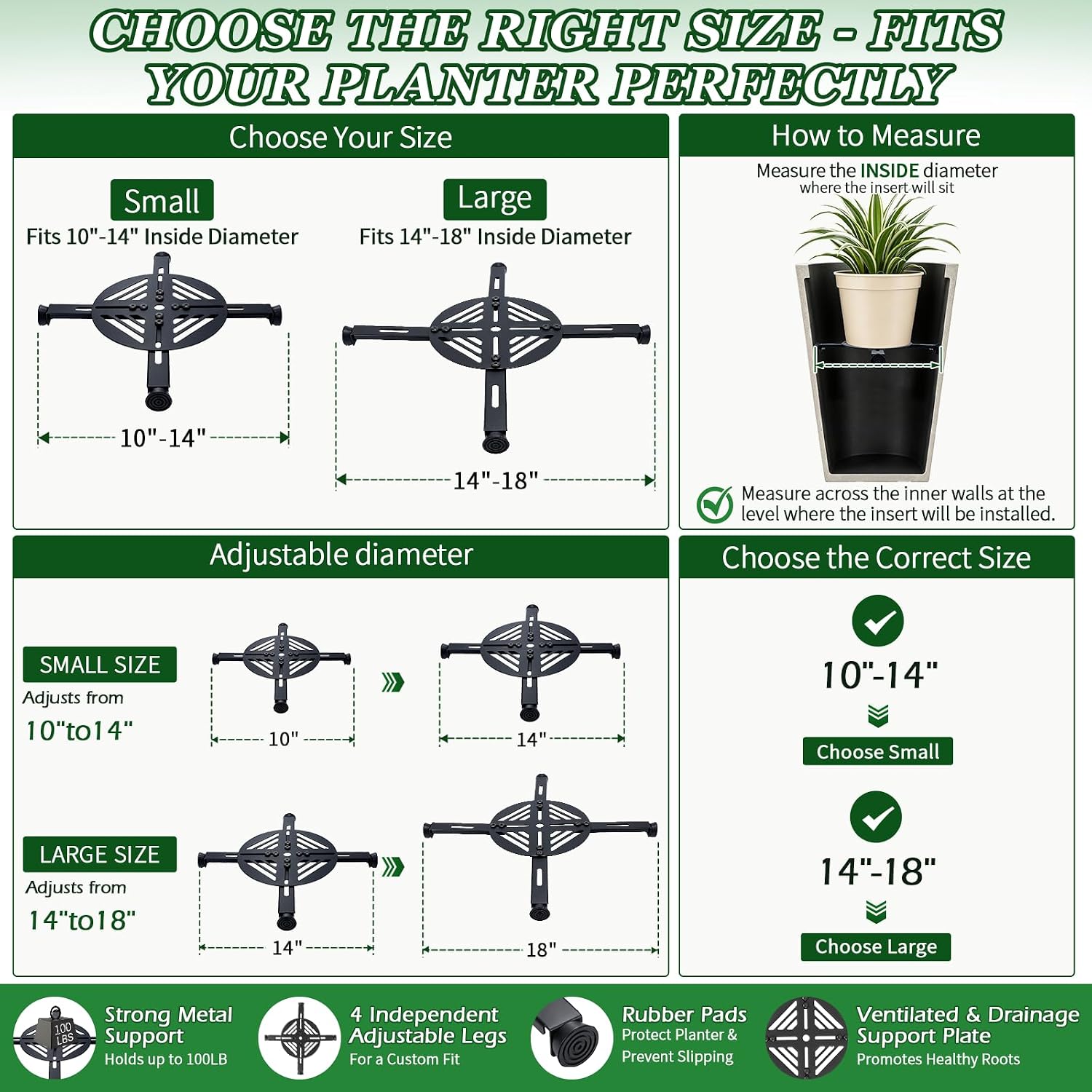 Adjustable Plant Risers for Inside Pots-100lb Heavy Duty Metal Plant Riser with Rubber Feet, Easy Assembly, Fits