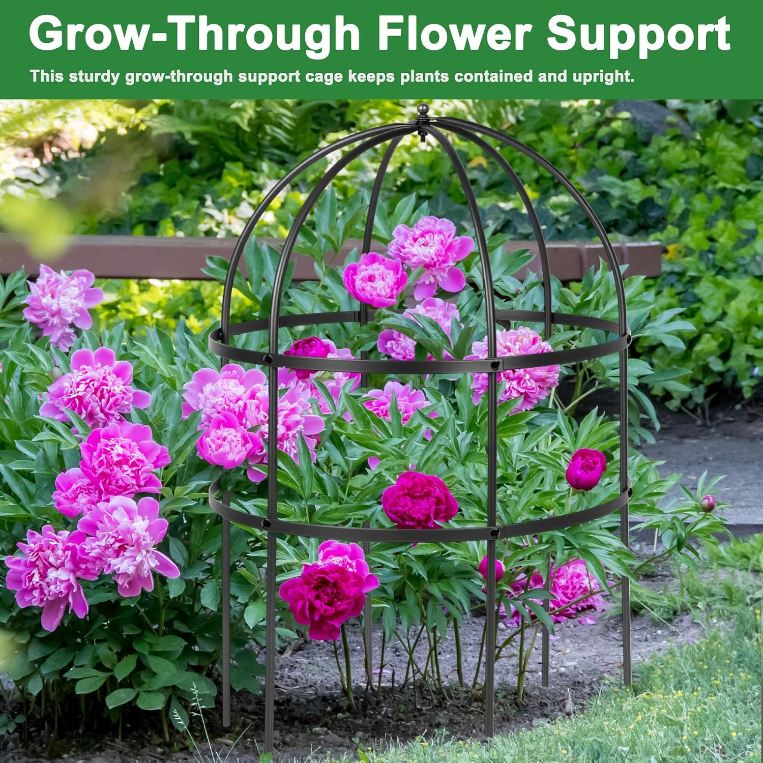 1 Pcs Jardin Bird Cage Plant Support 24" H Large Sturdy Grow-Through Flower Support Peony Cage Climbing Plant Support