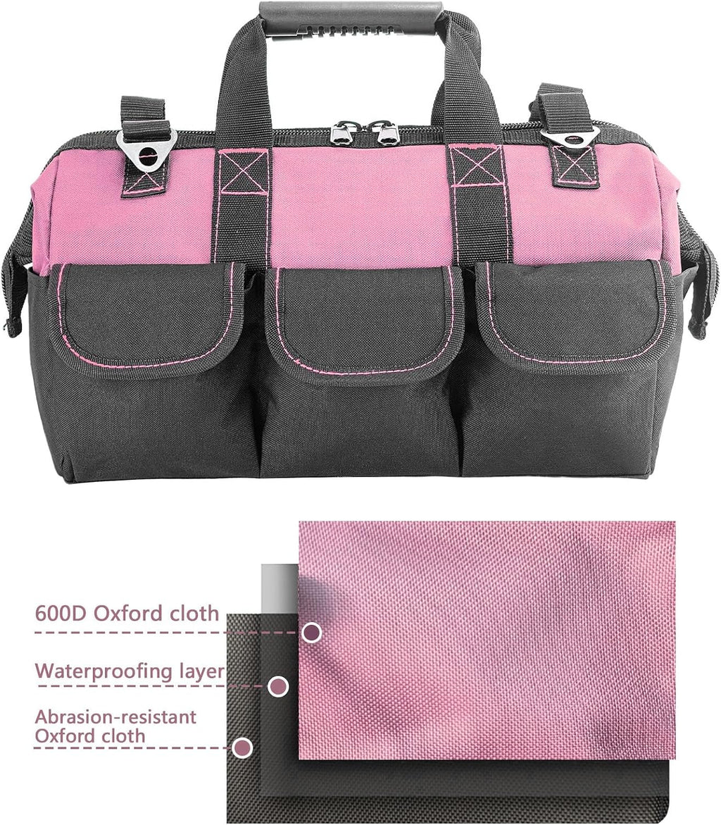 Garden Tools Bag 16inch Wide Mouth Women's Tool Bag with Molded Base and Plastic-Padded, Inside Pockets for Tool