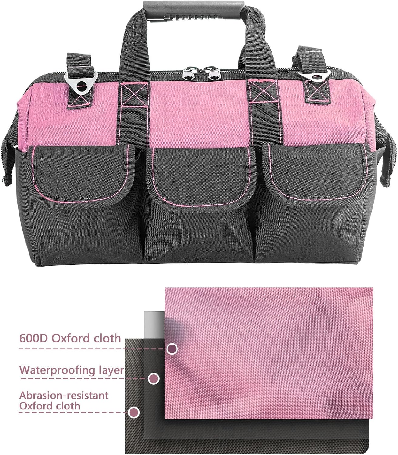 Garden Tools Bag 16inch Wide Mouth Women's Tool Bag with Molded Base and Plastic-Padded, Inside Pockets for Tool