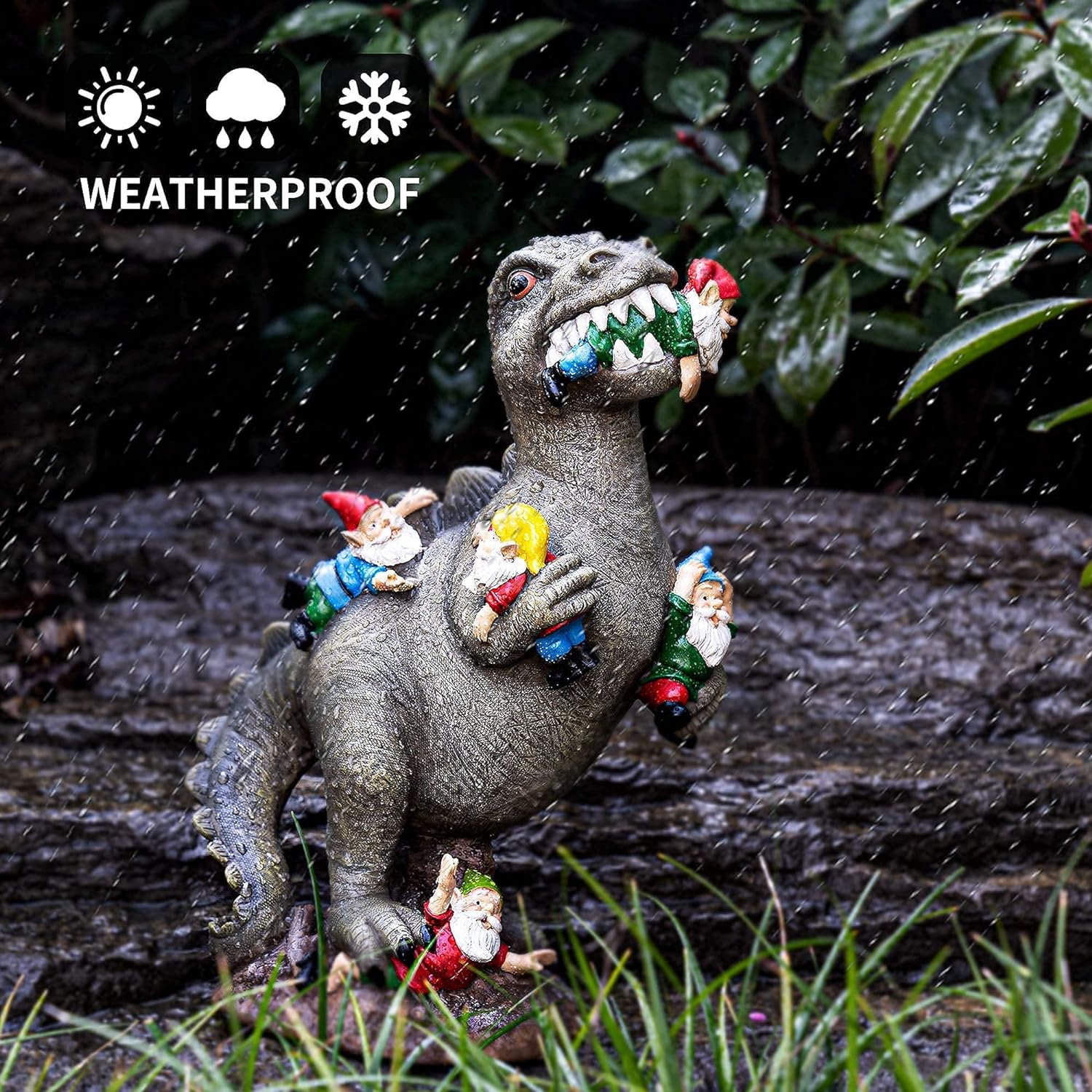 SOWSUN 14" Garden Gnomes Statue Dinosaur Outdoor Decor Gifts for Women | Gardening Gifts for Women Mom Grandma
