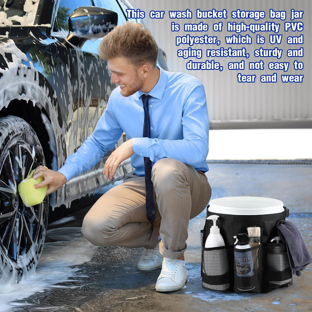 2 Pcs Bucket Organizer for 5 Gallon Car Wash Caddy Bucket Tool Bag with 6 Mesh Pockets for Cleaning Garden Fishing