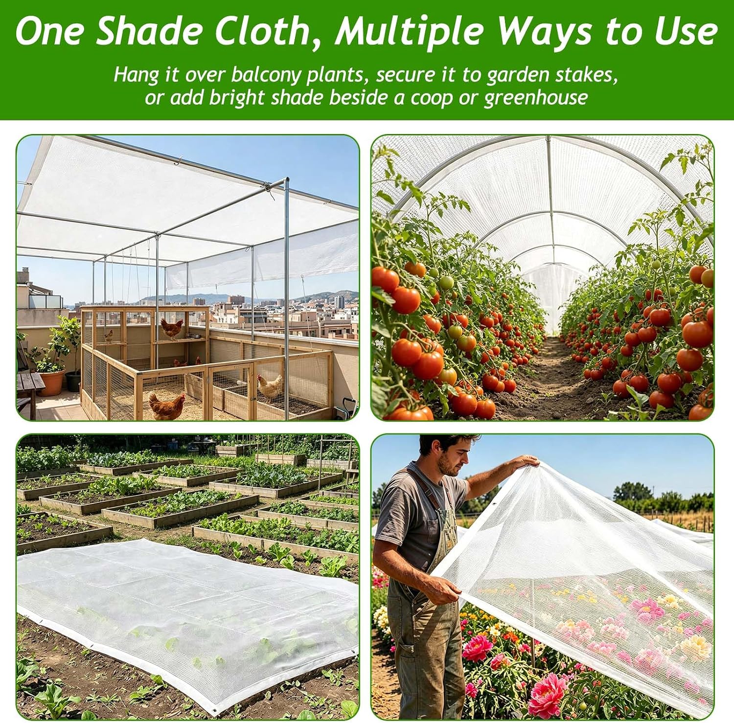 Wenfan 9.84 * 13.12Ft White Shade Cloth for Garden Plant Shade Nylon Cloth with Grommets Plant Sun Protection Shelter