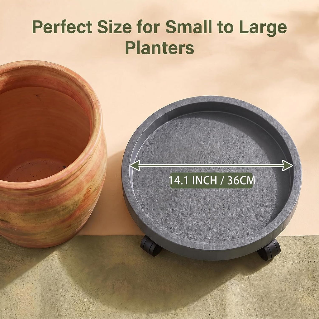 2 Pack of 14 Inch Heavy Duty Plant Caddy with Wheels,Rolling Plant Stand Pot Trolley,Wheeled Planter Saucer Tray,Potted