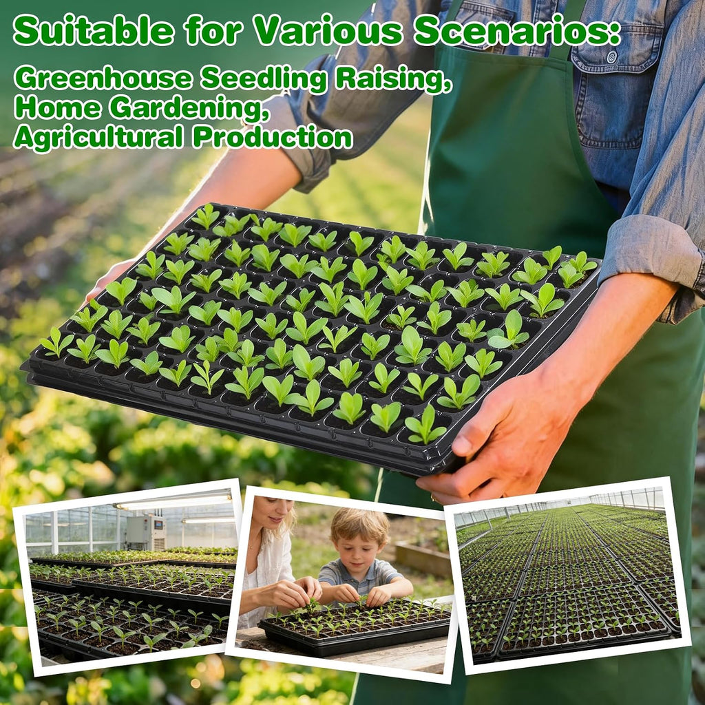 72-Cell Seed Trays with Drainage Trays-10 Sets 20 Packs-1020 Durable Plastic Plant Tray for Seed Germination（21x11x1.81