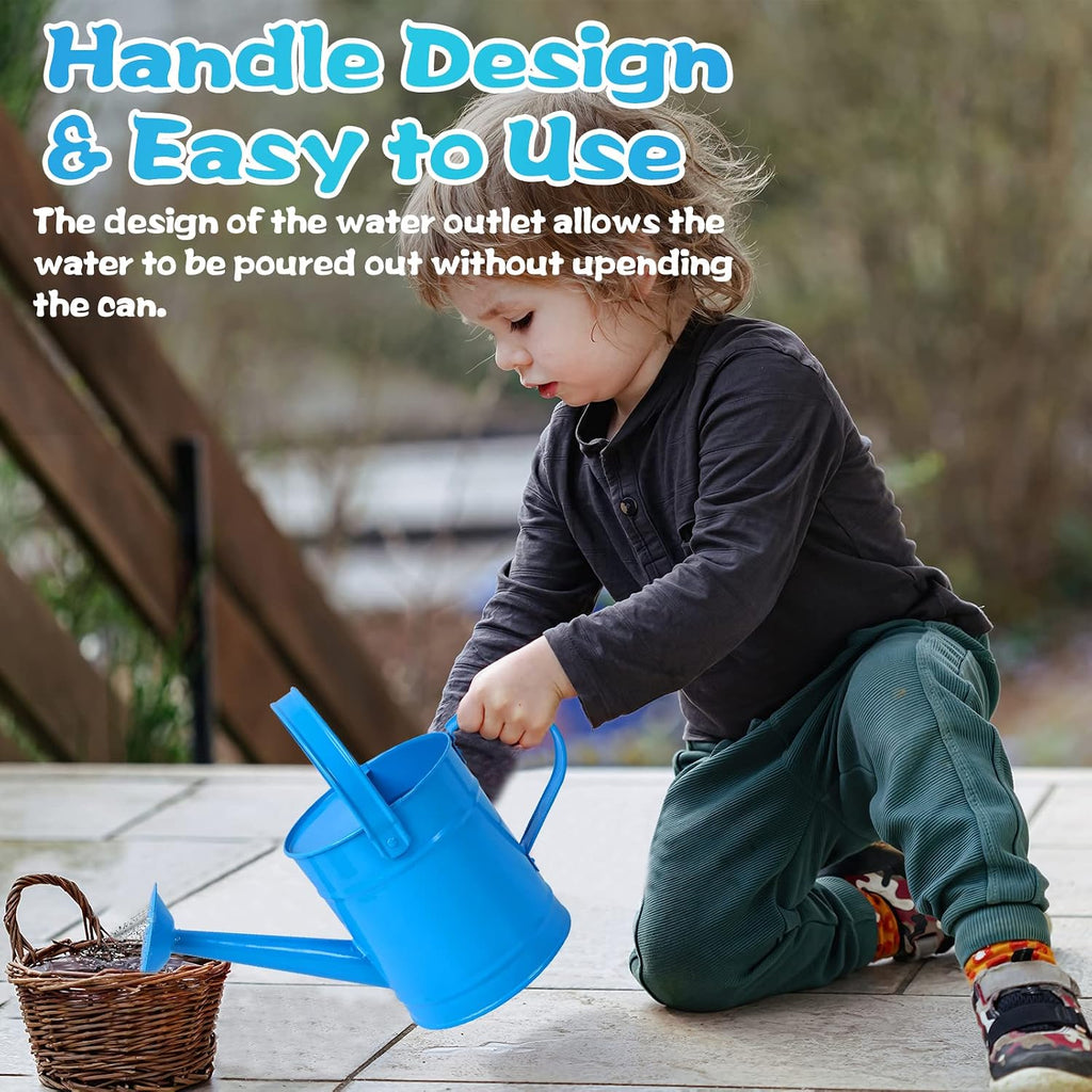 Blue Metal Watering Can, 1.5L for Kids Comfort Handle | Small Toddler Watering Can for Children,Ideal for Outdoor Home