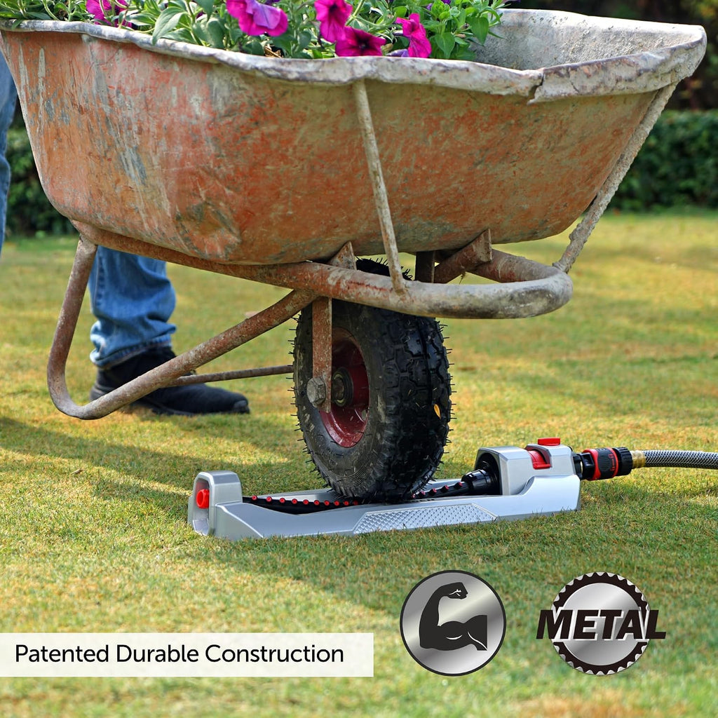Eden 94111 Heavy Duty Metal Oscillating Sprinkler, Covers Up to 3,328 sq. ft., 20 Precision Nozzles, Flow Control