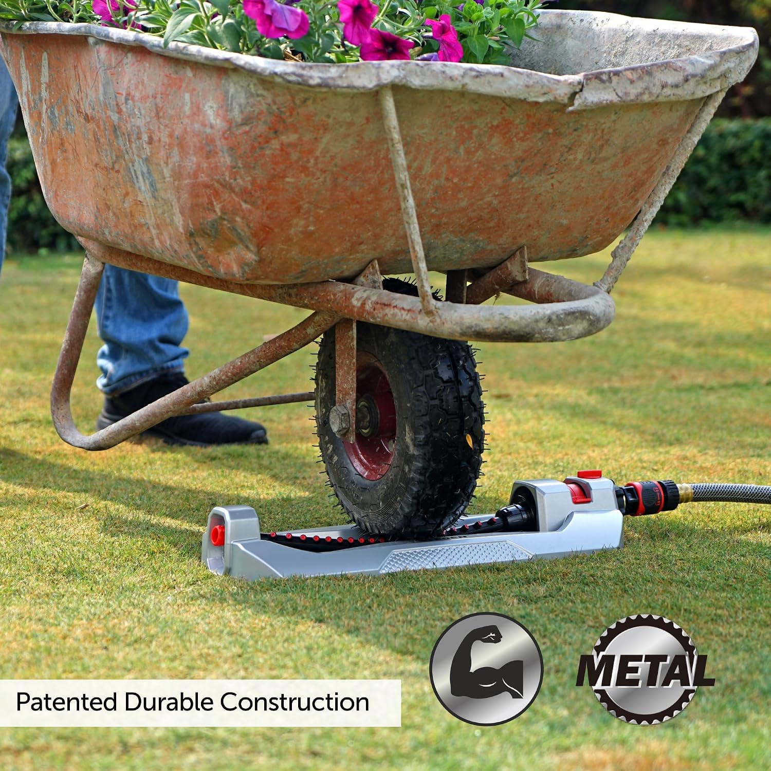 Eden 94111 Heavy Duty Metal Oscillating Sprinkler, Covers Up to 3,328 sq. ft., 20 Precision Nozzles, Flow Control