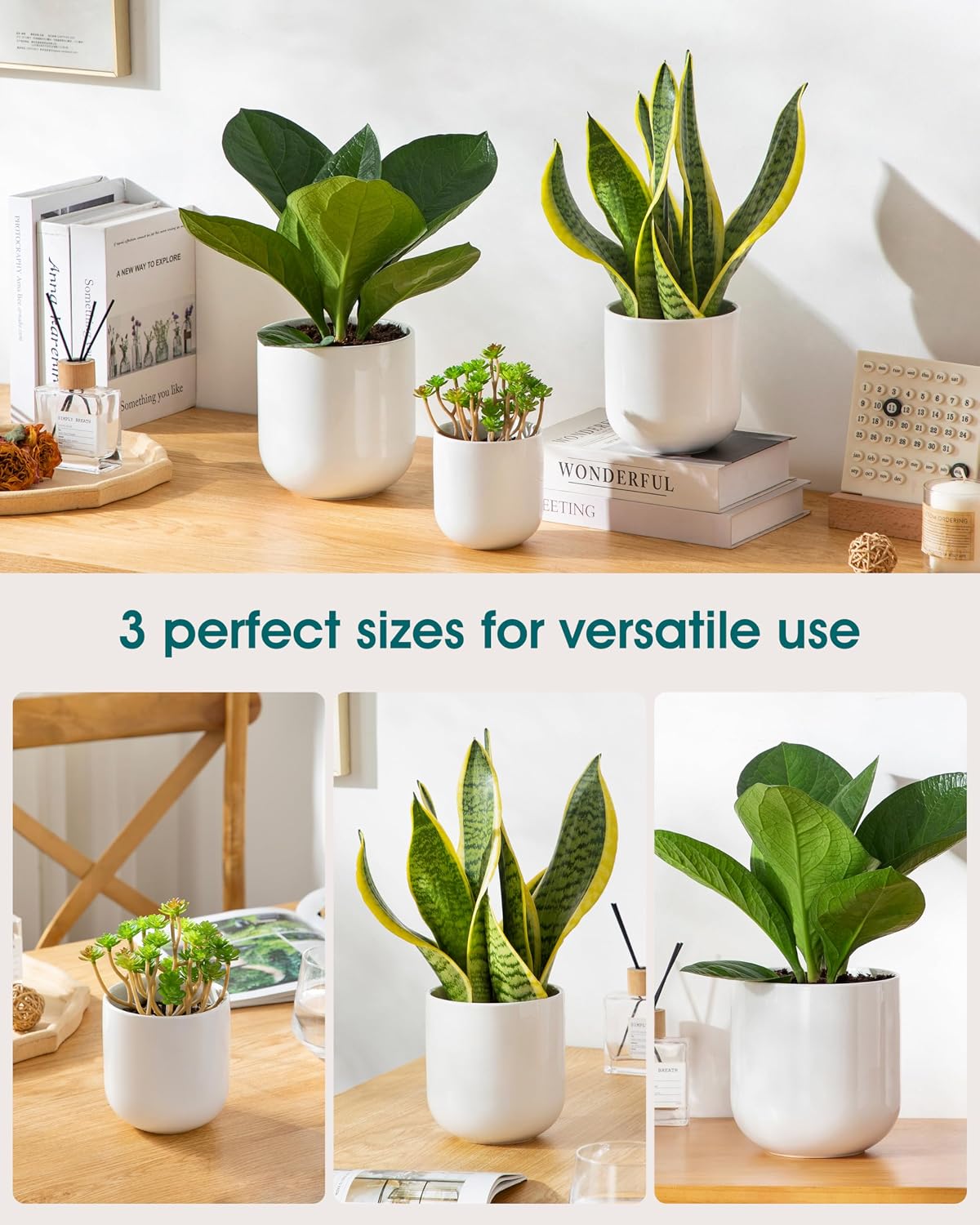 vancasso Ceramic Plant Pots, 4+5+6 inches, Set of 3, Planters with Drainage Hole, Flower Pots Planters Pots for Indoor
