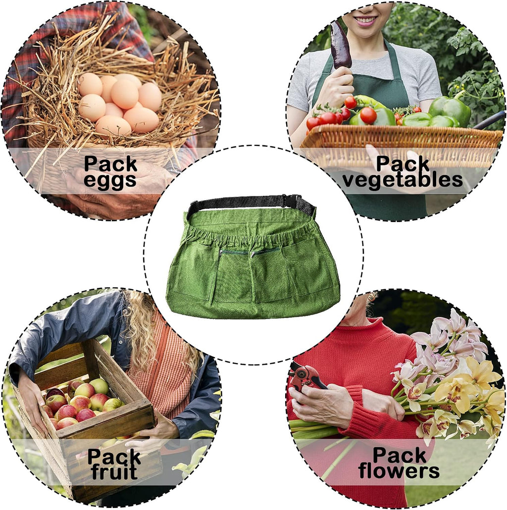 codree Harvest Apron for Garden Vegetable-Adjustable Harvest Picking Apron with 4 Pockets for Gardeners Pick Fruit