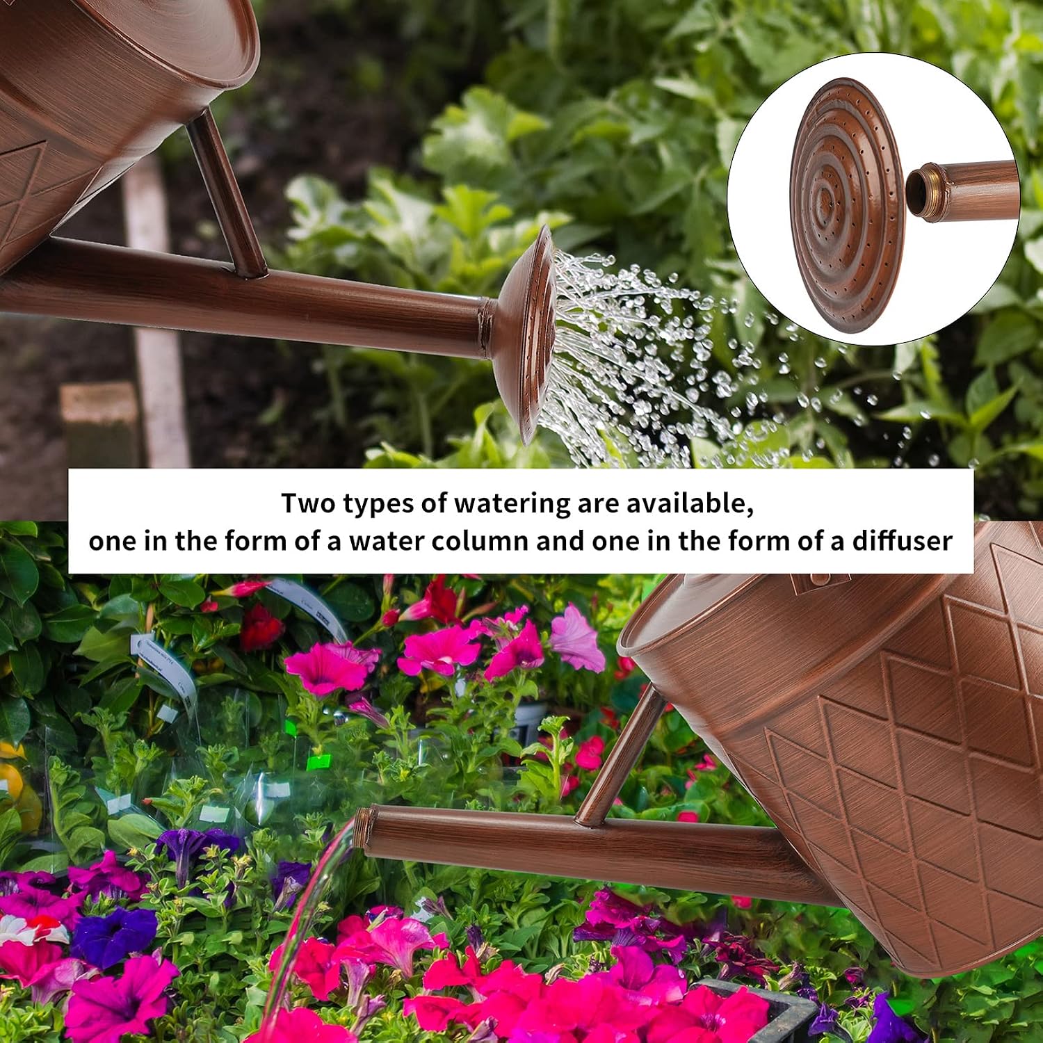 1.75 Gallon Outdoor Metal Watering Can for Garden Plants,Copper Color Watering Can with Removable Spray Spout, Ideal