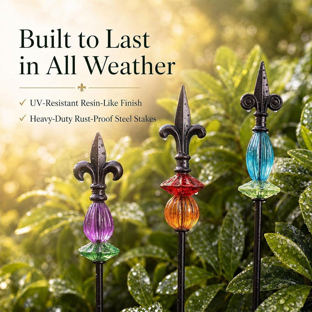 Tandefio 3 Pcs Decorative Garden Stakes Outdoor Metal Yard Decor 25" H Flower Bed Plant Pick Stick Art Ornament Decor