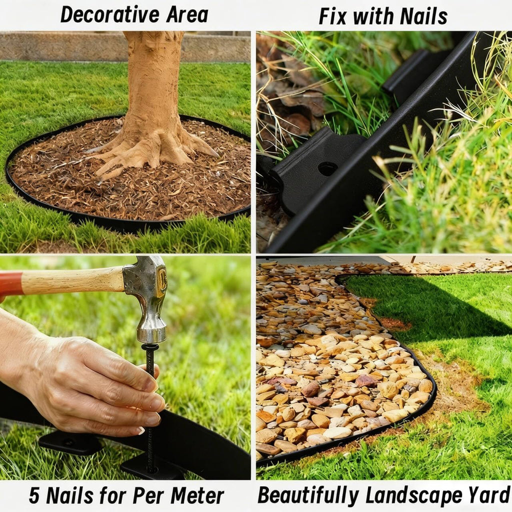 33FT Landscape Edging, 4 Inch Garden Edging Border with 50 Spikes, Flexible Lawn Edging for Trees, Landscape, Garden