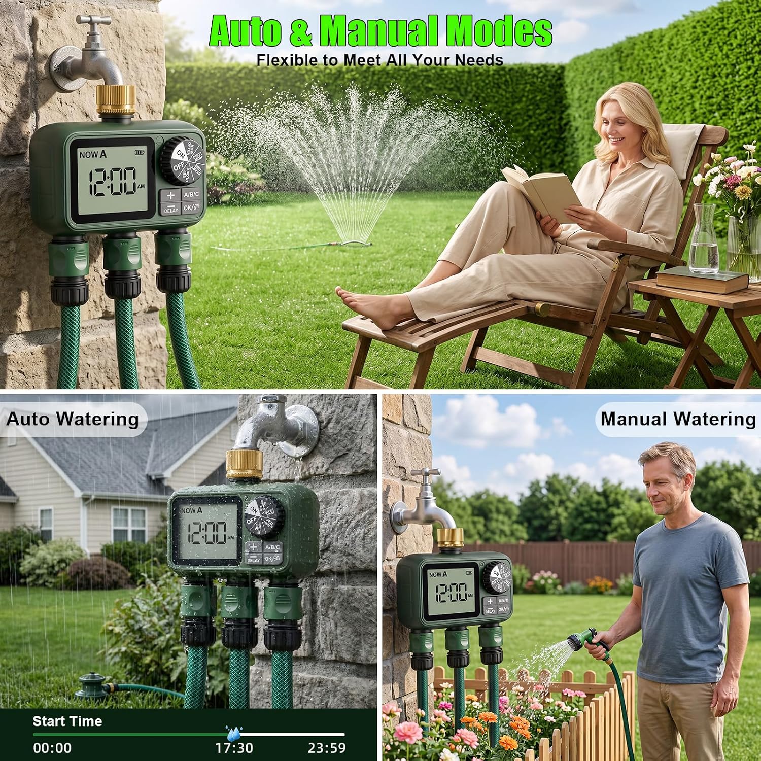 Water Timer for Outdoor Garden Hose, Sprinkler Timer for Garden | Faucet with Auto/Manual/Rain Delay Mode, Sprinkler