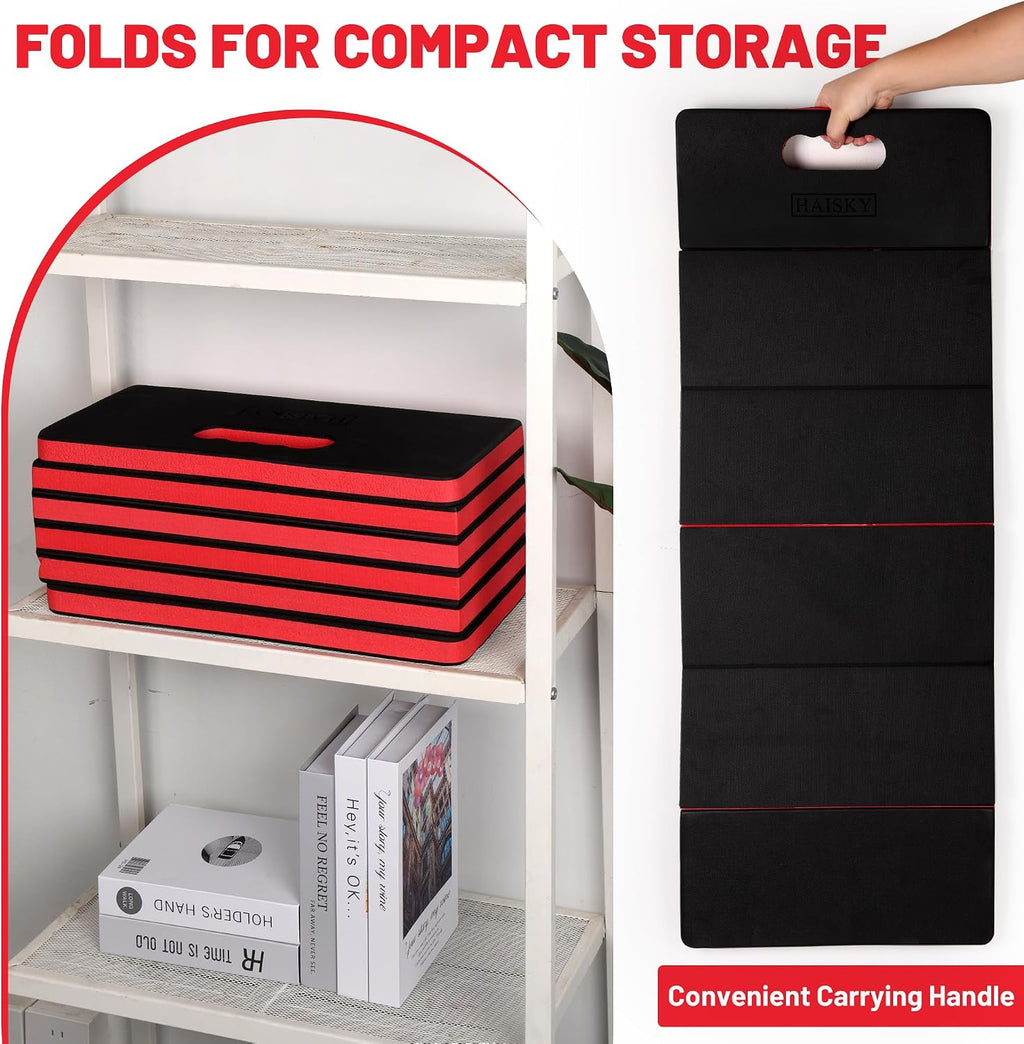 Foldable Mechanic Mat Kneeling Pad, 1.2" Extra Thick EVA Foam,Red | Portable 5-Fold Knee Cushion Mat, Large 47" x 18"